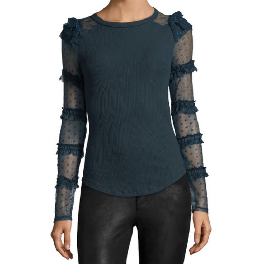 NWT Free People Kiss Kiss Ruffle Top Turquoise L